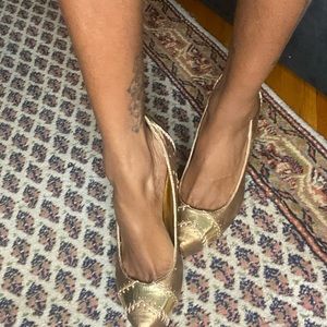 Michael Antonio Pigskin Stitch Gold Stillettos